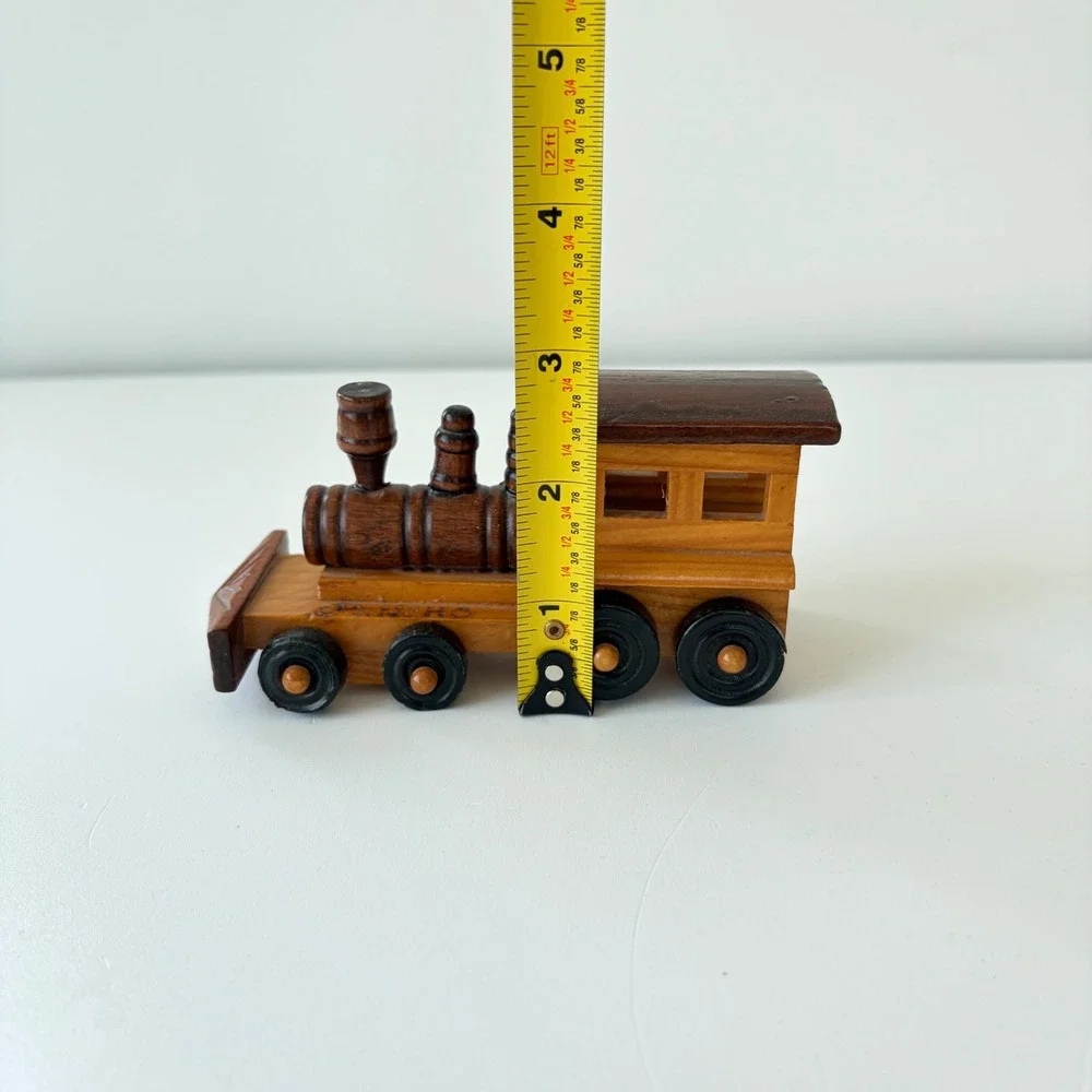 Pancho Hand Carved Wooden Locomotive Train Engine Toy Natural Two Tone Decor